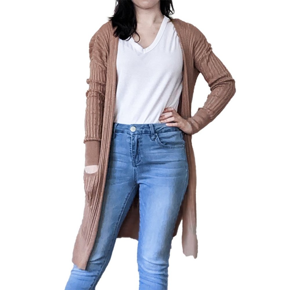 NWOT! SO Long Open Front Ribbed Knit Cardigan with Pockets Size S - Came…